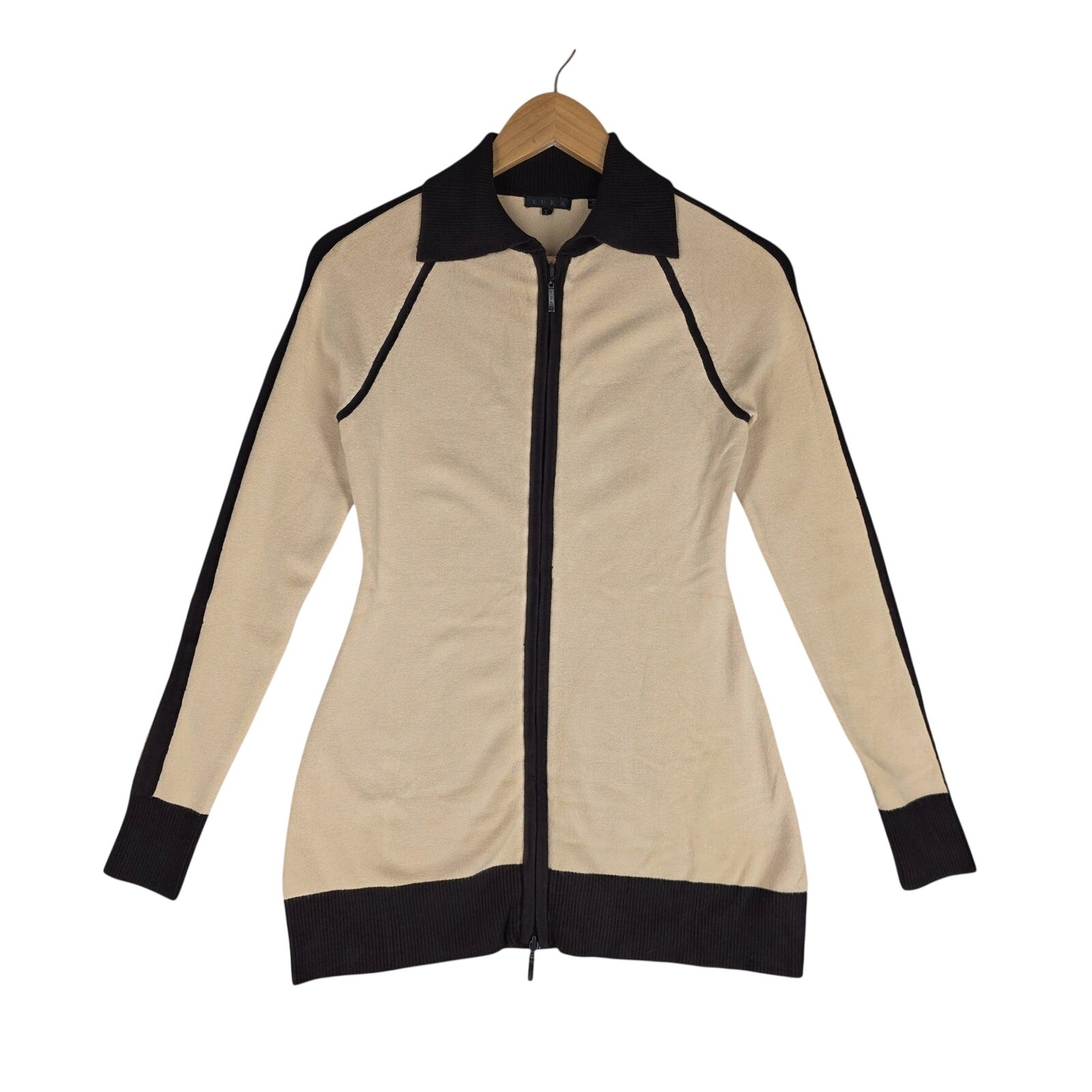 Yuka Womens Vintage Style ZipUp Cardigan Sweater Beige  Brown Size S T